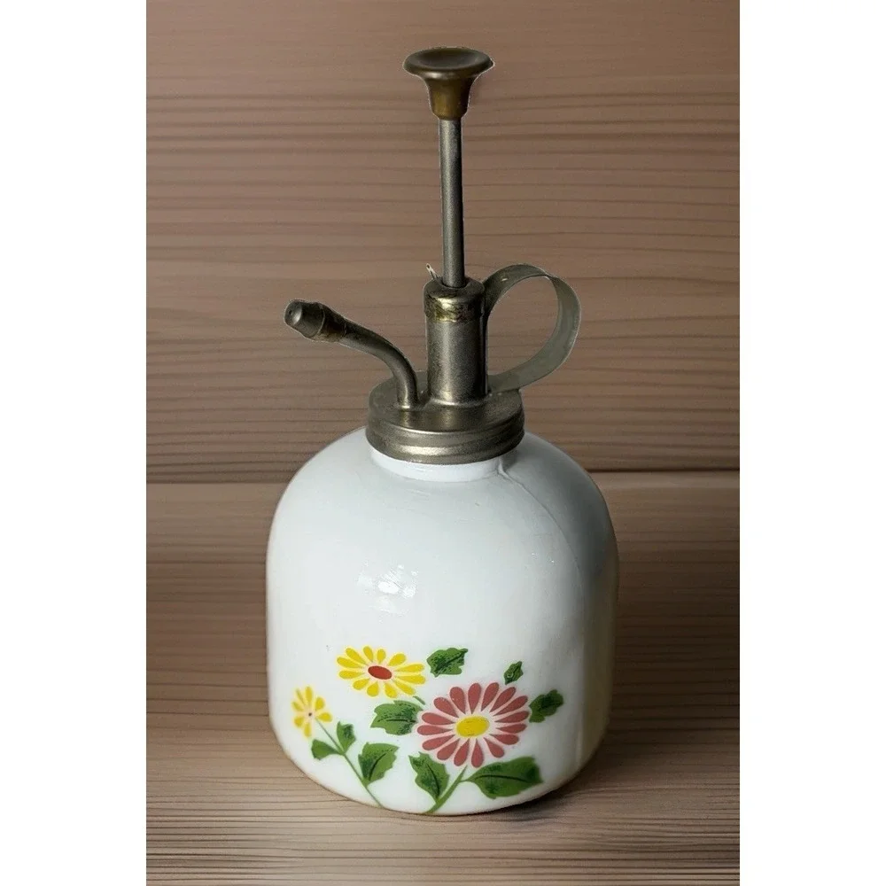 Vintage Milk Glass White Porcelain Flower Sprayer Plant, Mister brass Pump